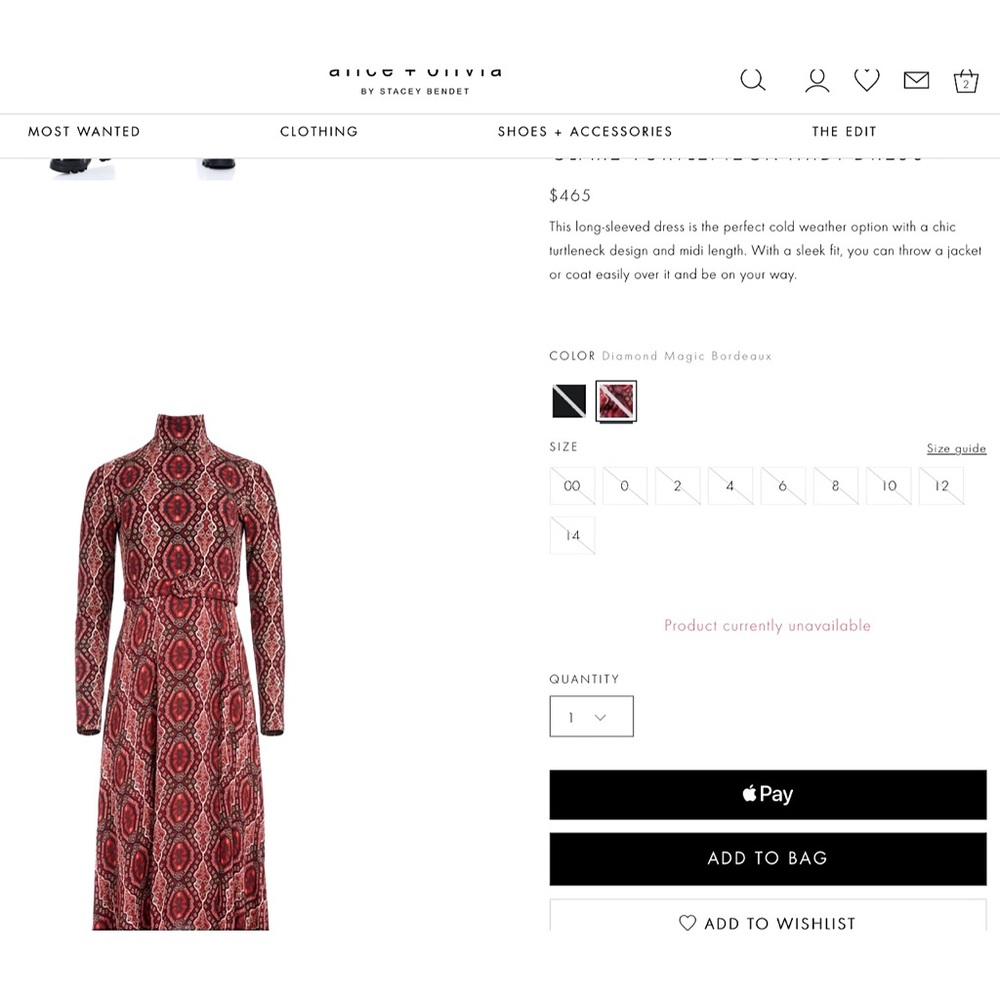 Alice + Olivia Clare Turtleneck Long Sleeve Midi Boho Burgundy Red Dress - Picture 3 of 16